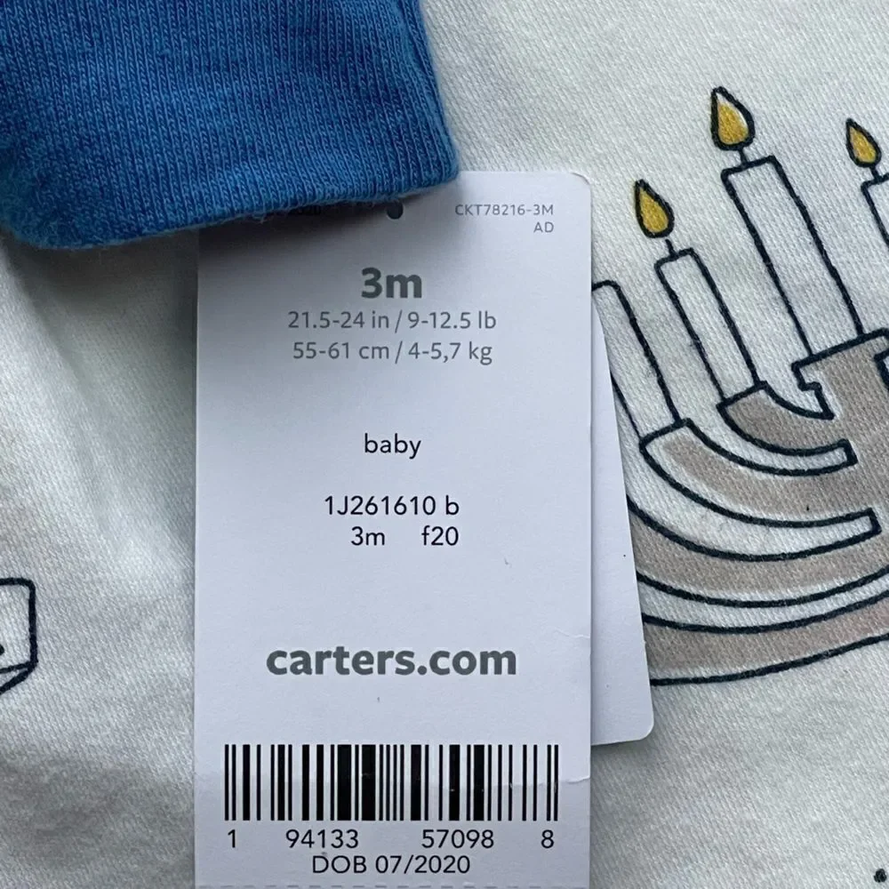 Carter’s Baby Boys & Baby Girls Hanukkah 2 Way Zip Sleep & Play Size 3 Month NWT